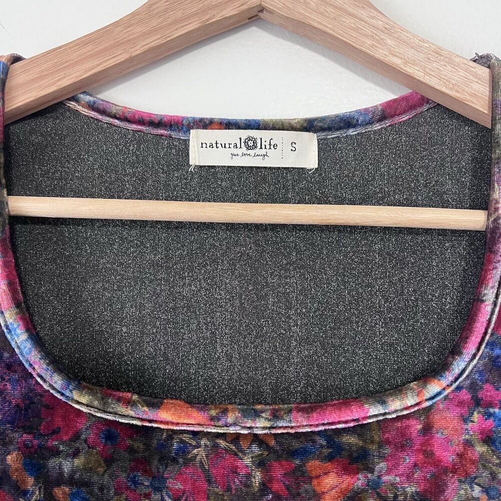 Natural Life Velvet Top Womens S Multicolor Floral Boho Whimsigoth Square Neck - Picture 4 of 6